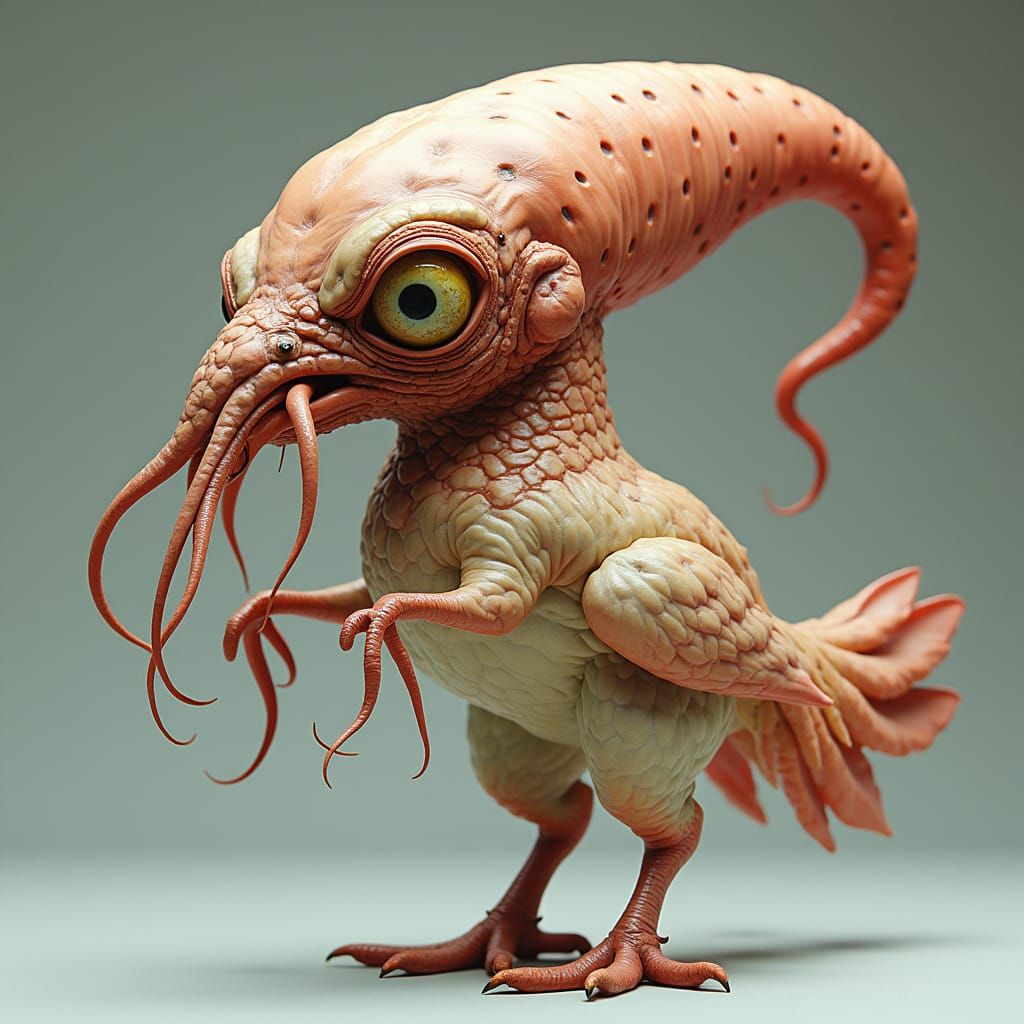 Cyberpunk Chicken-Squid Hybrid Concept Art
