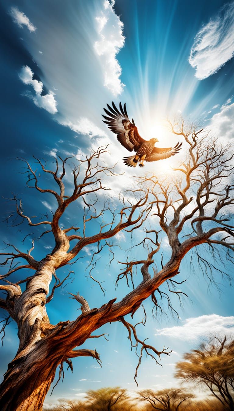 Floresian Hawk Eagle Over Barren Landscape