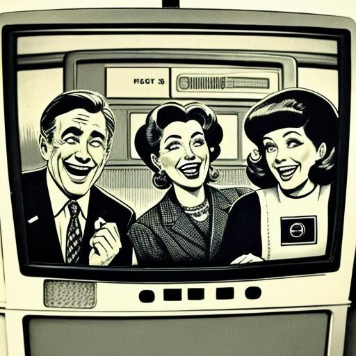Vintage scene of two men and a one woman looking and laughin...