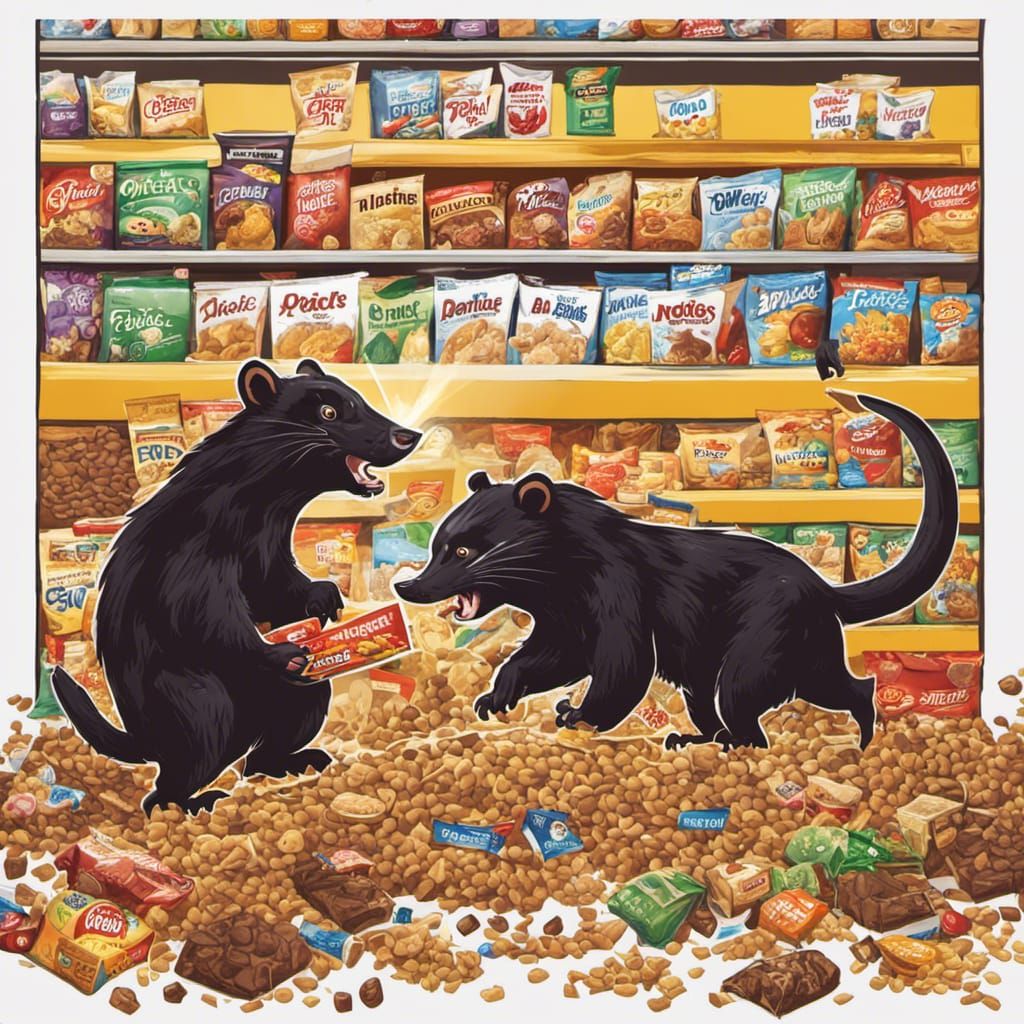 A Tasmanian devil and a honey badger fighting for the last b...