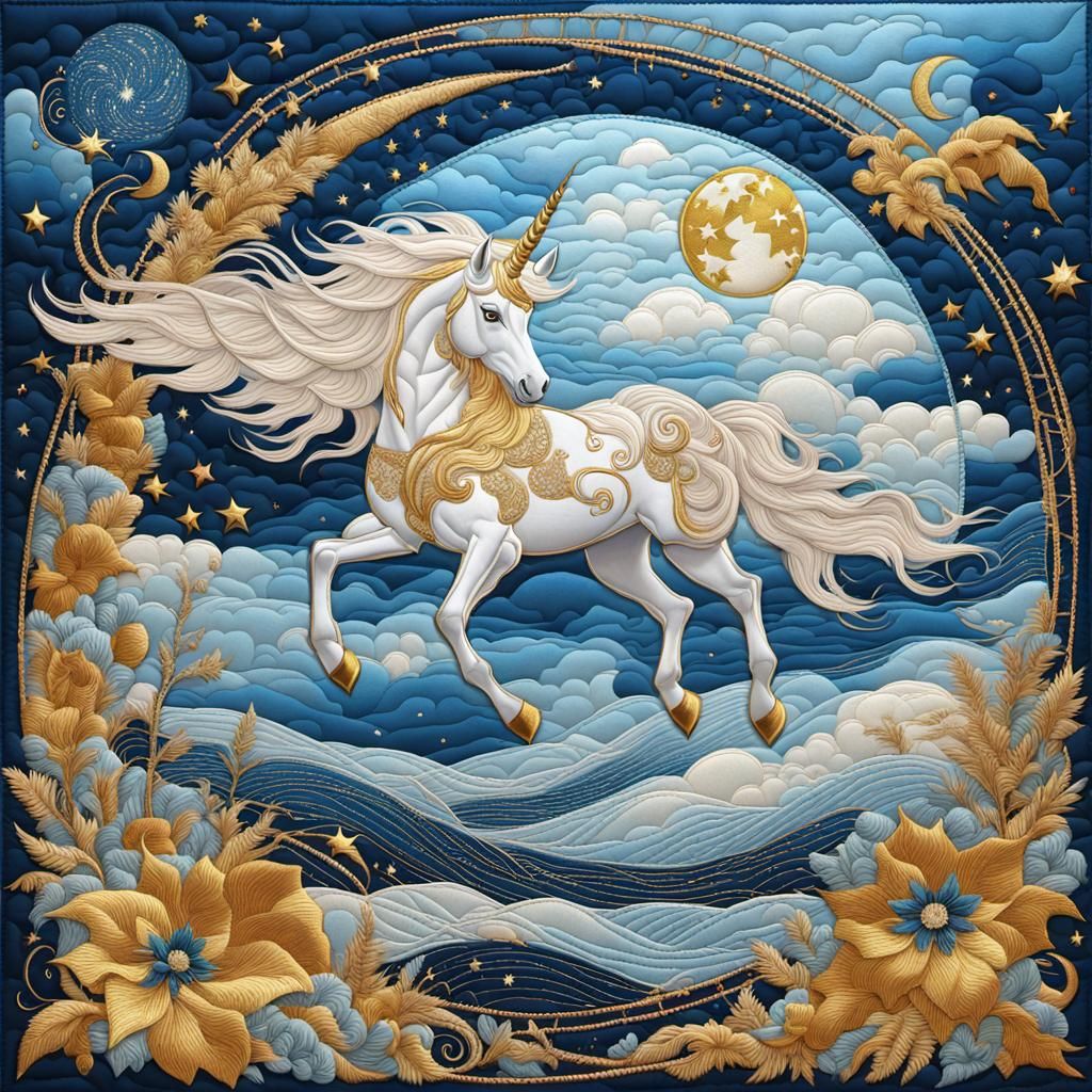 Flying unicorn quilt.  by @Skyangel