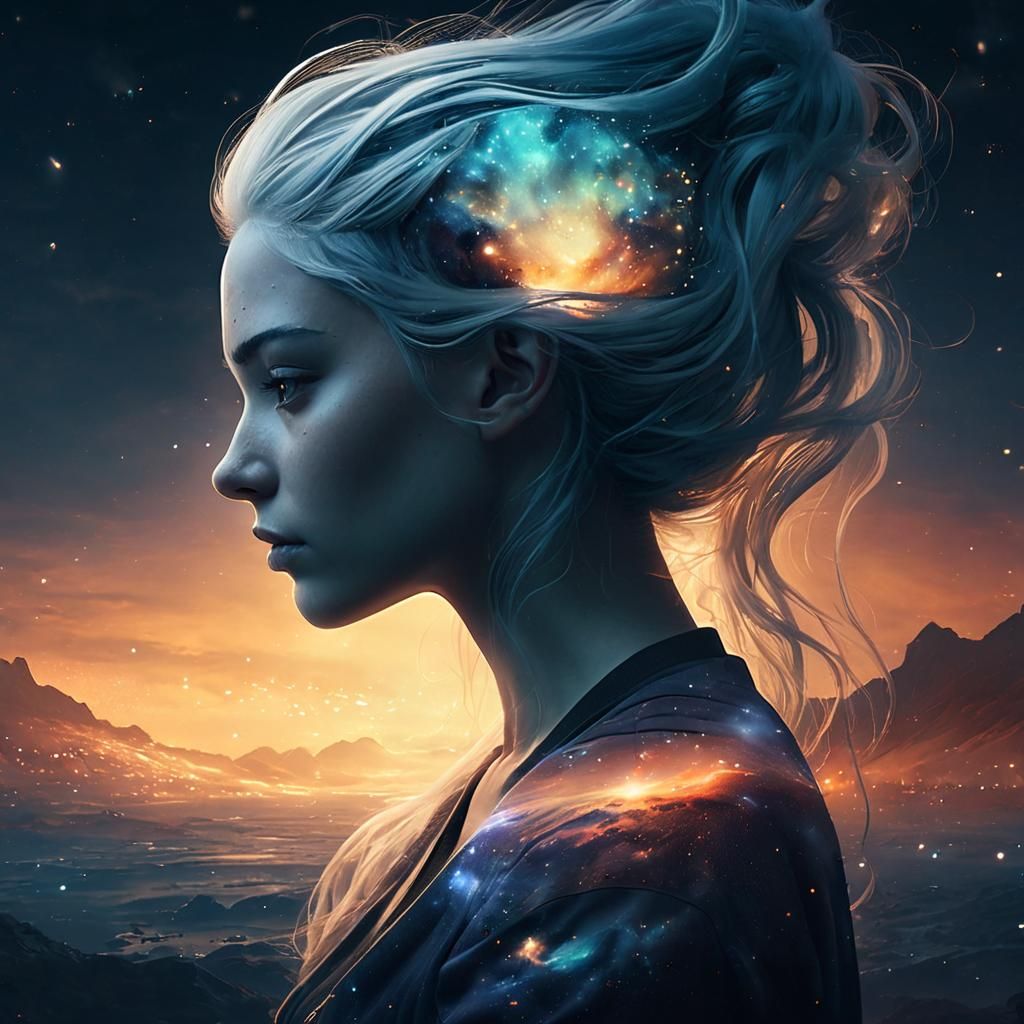 Galactic Double Exposure Portrait in Jinxit Style