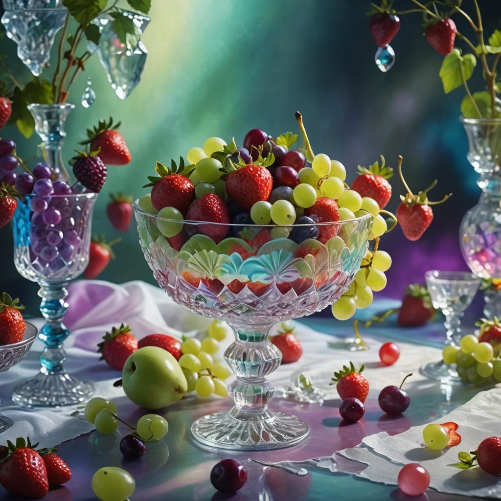 Fruit Dessert in Crystal Goblet, Art Nouveau Style