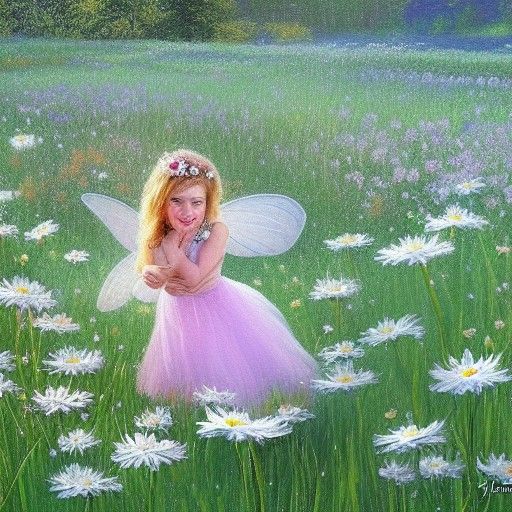 fairy princess in a field of daisies