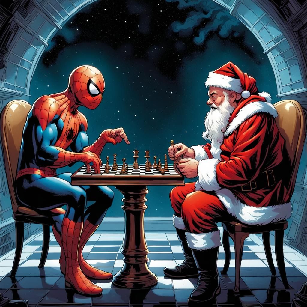 Spiderman and Santa Claus playing chess, in space - AI Generated Artwork -  NightCafe Creator
