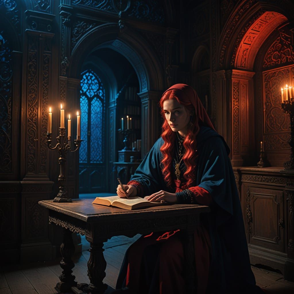 Deep in study, centuries ago.