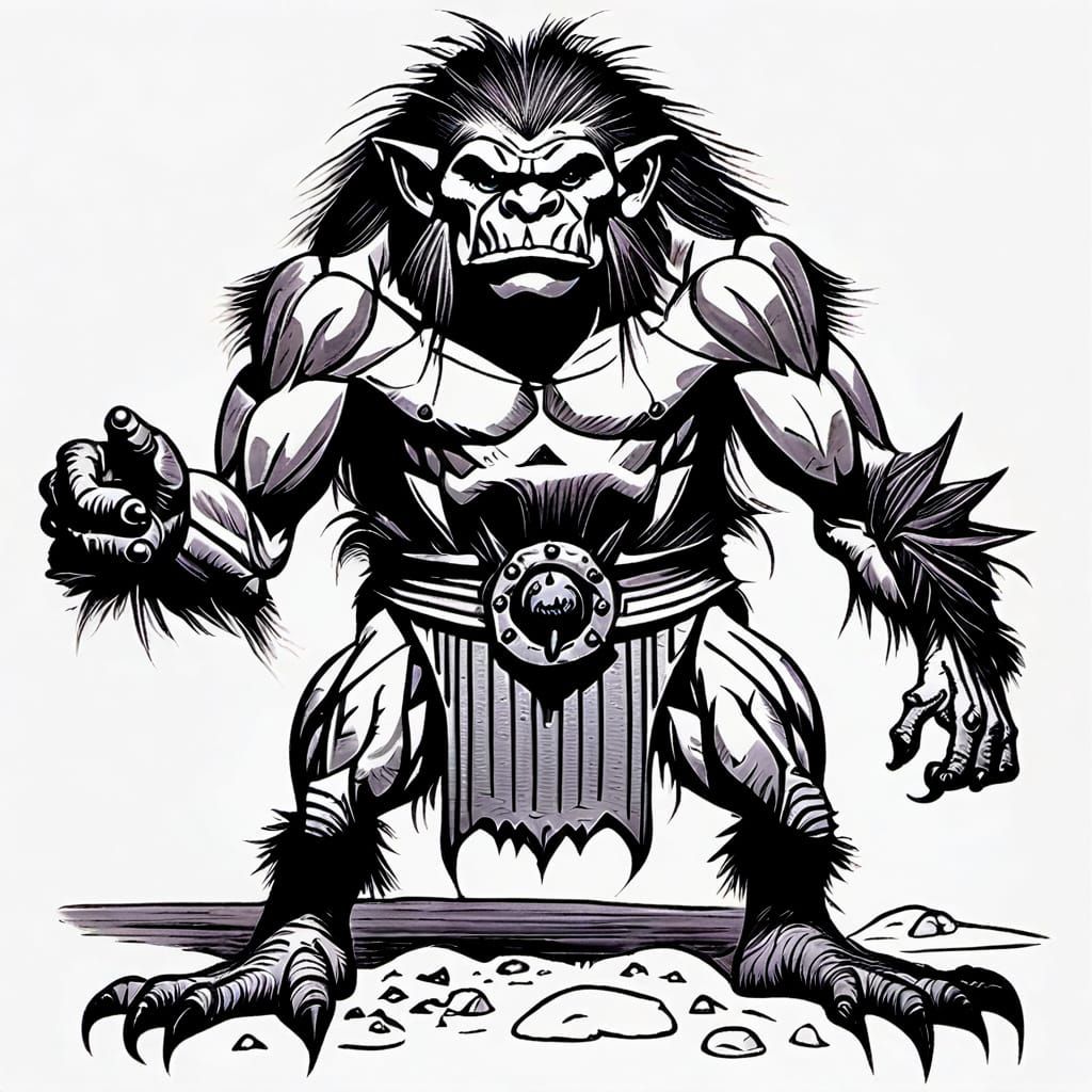 The drawing of a troll from the 1st ed D&D monster manual.