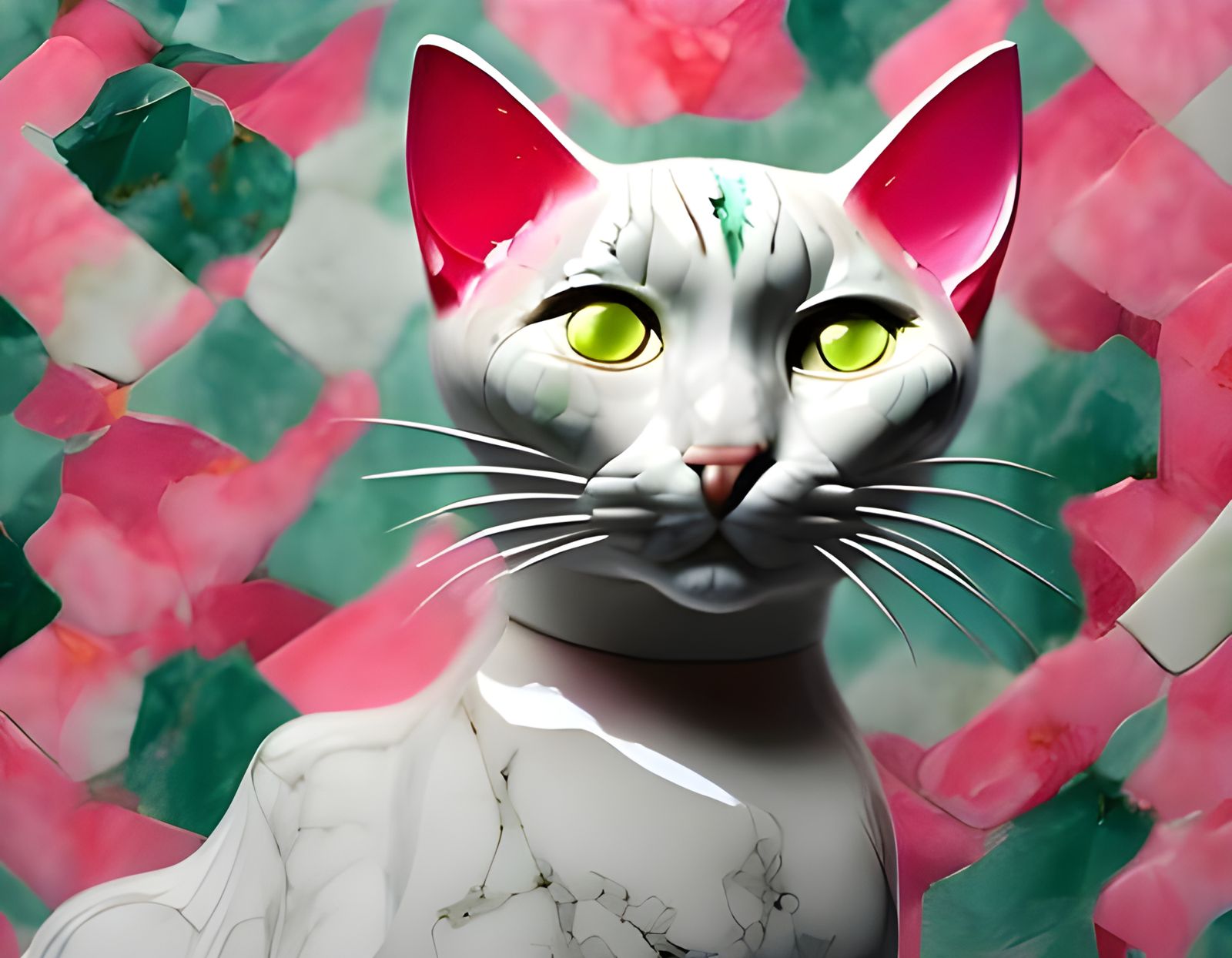 <lora:MarbleMatrix DS8:1.0> cat, veined marble, pink, green