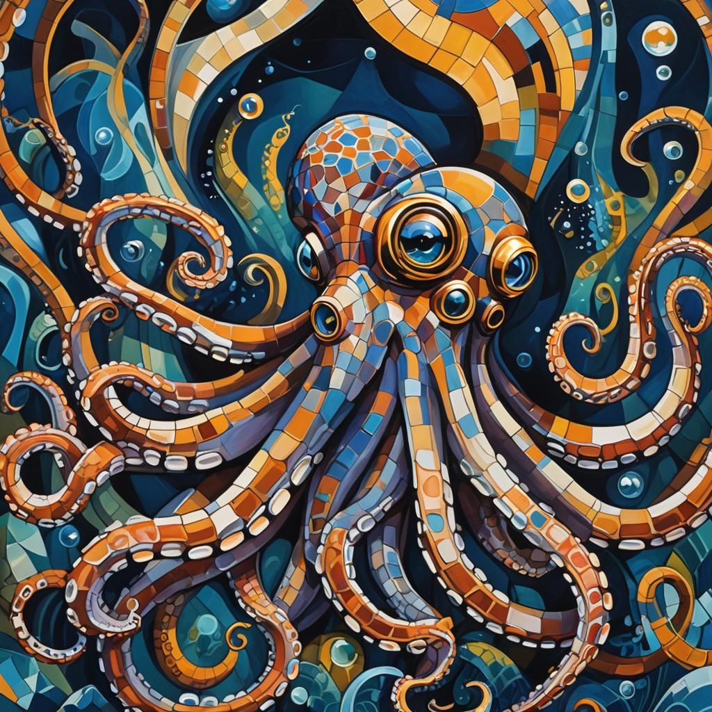 Regal Octopus in Cubist Art Deco Style