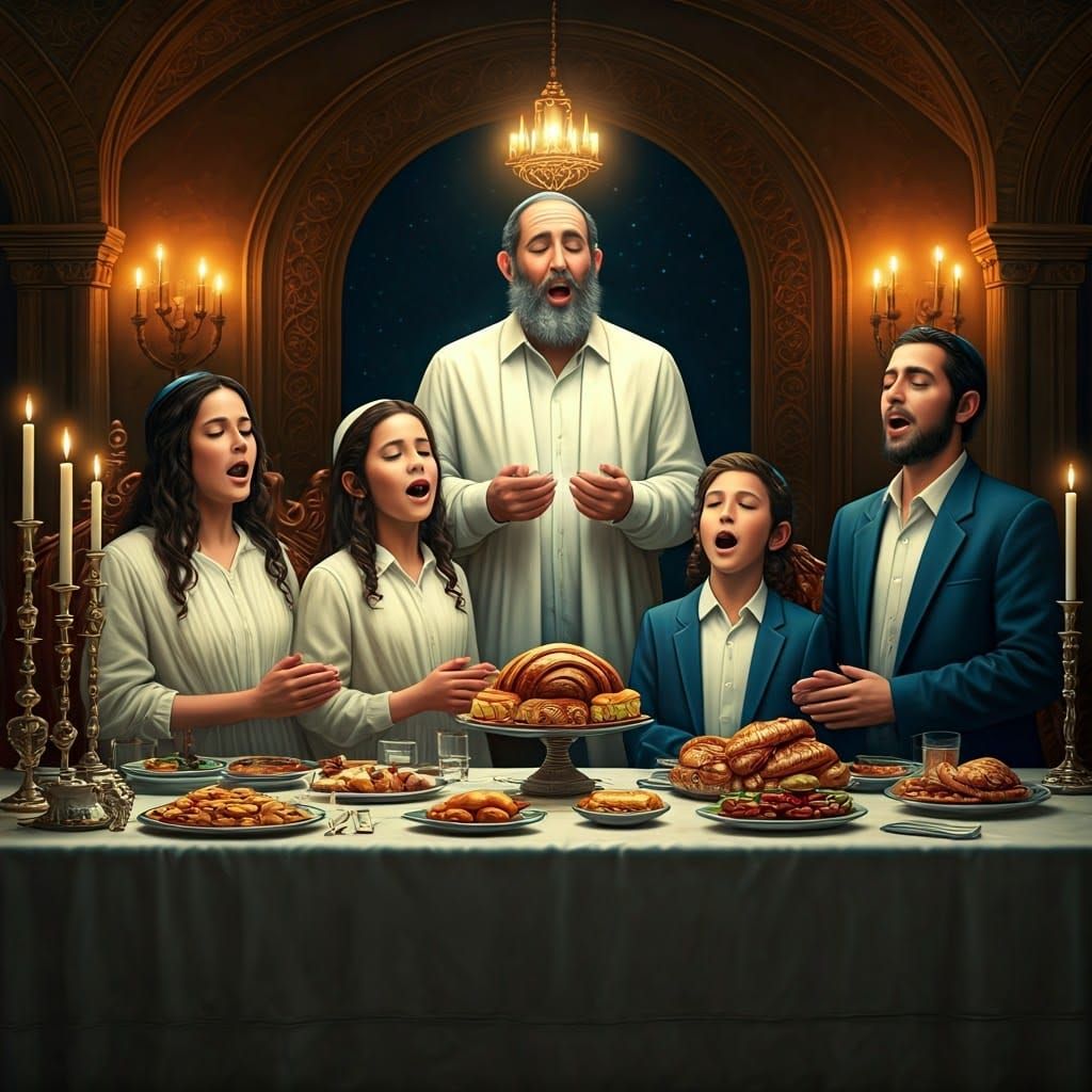 Jewish Family Sings Shabbat Songs Around Lavish Table