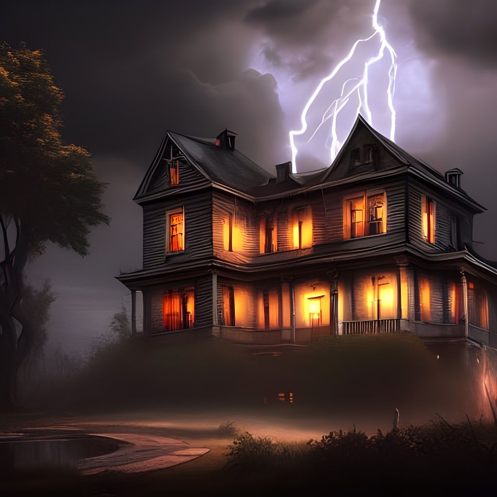 Lightning storm over haunted house AI Generated Artwork NightCafe