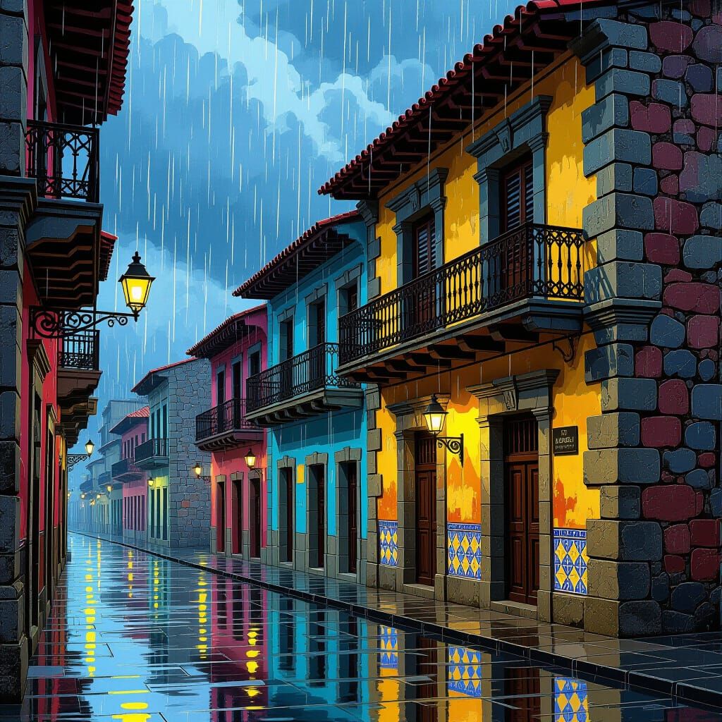 Old Cuban stone buildings and a downpour of rain.  by @posyrosie