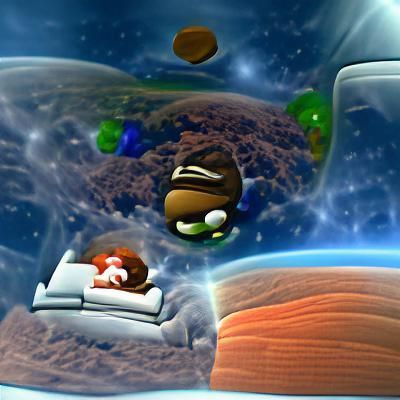 Mario sleeping on planet with Goomba super mario galaxy