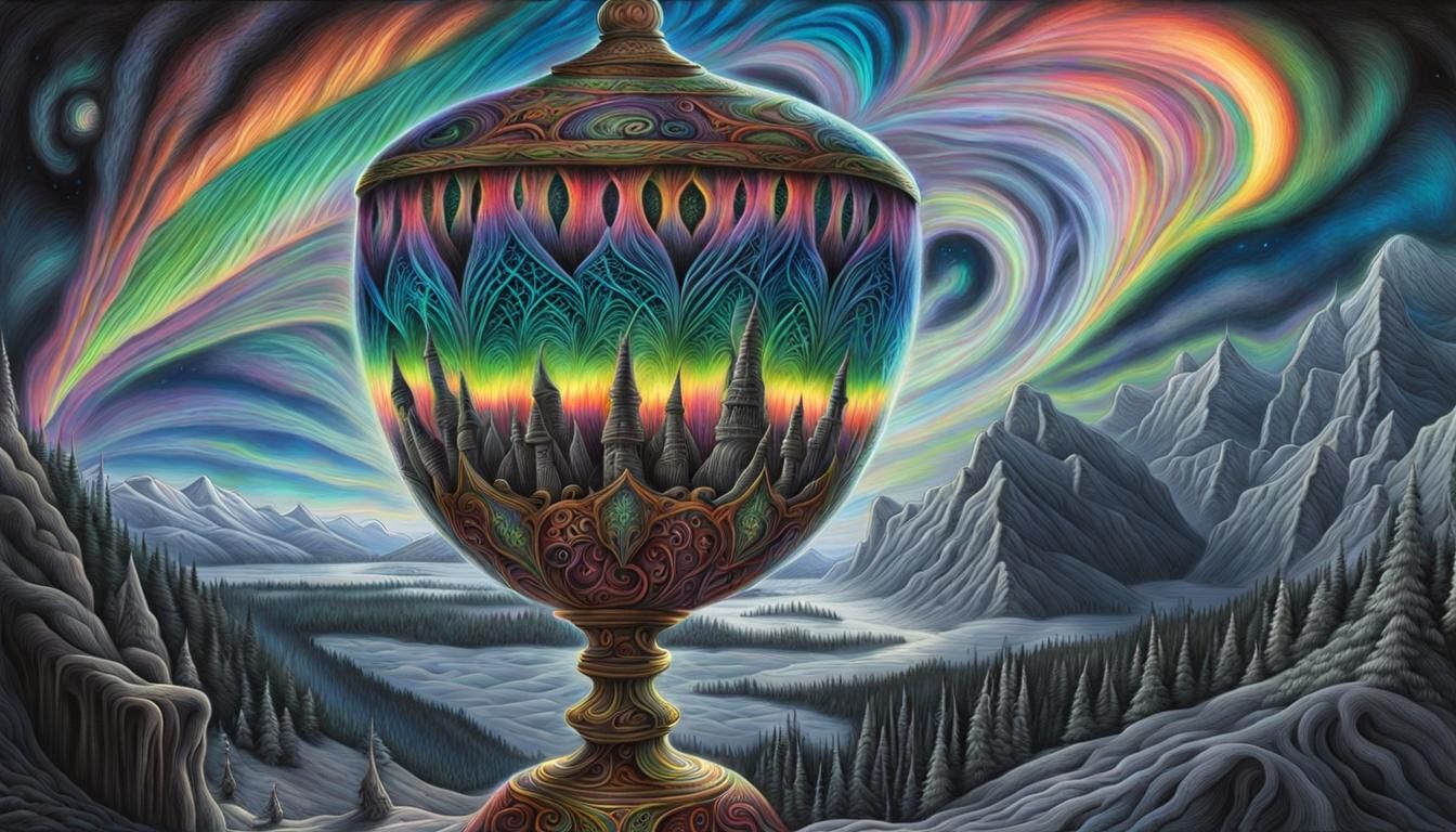 Sorcerer's Spell Under Northern Lights, in Dark Fantasy Styl...