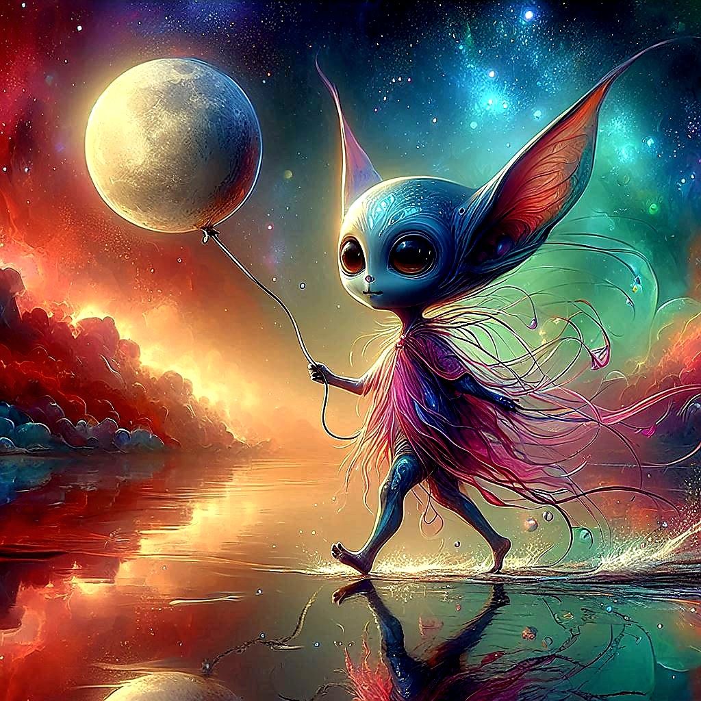 Moon and balloon.  Alien.