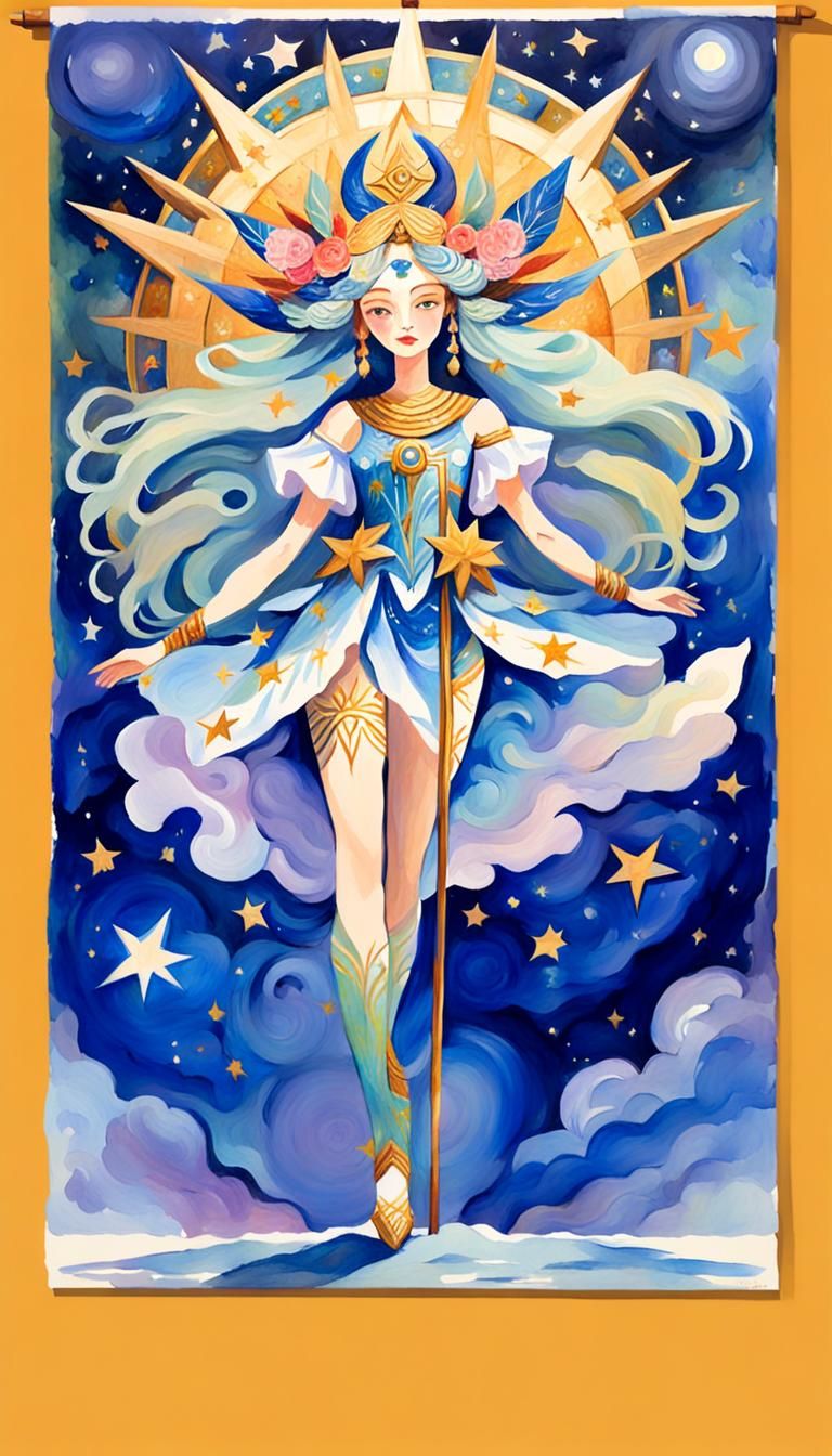 Pole star goddess in Gouache Style, Watercolor, Museum Epic ...