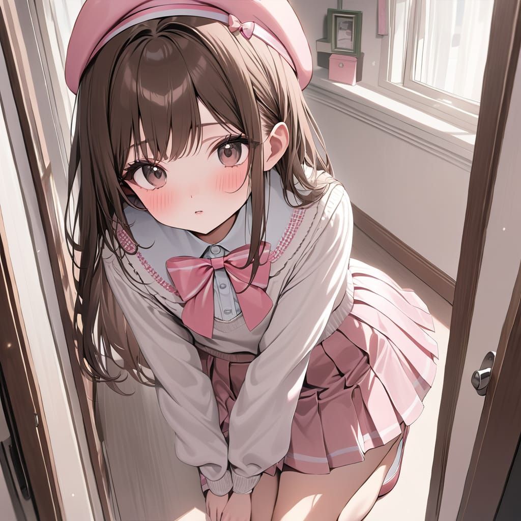 Charming Young Girl in Pastel Pink Outfit