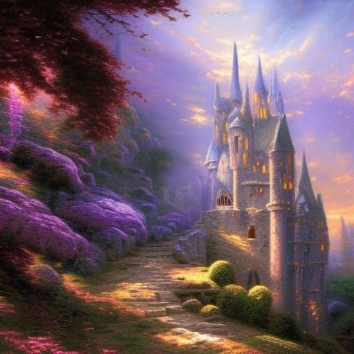 Ruins of a medieval castle ethereal fantasy hyperdetailed mist Thomas ...