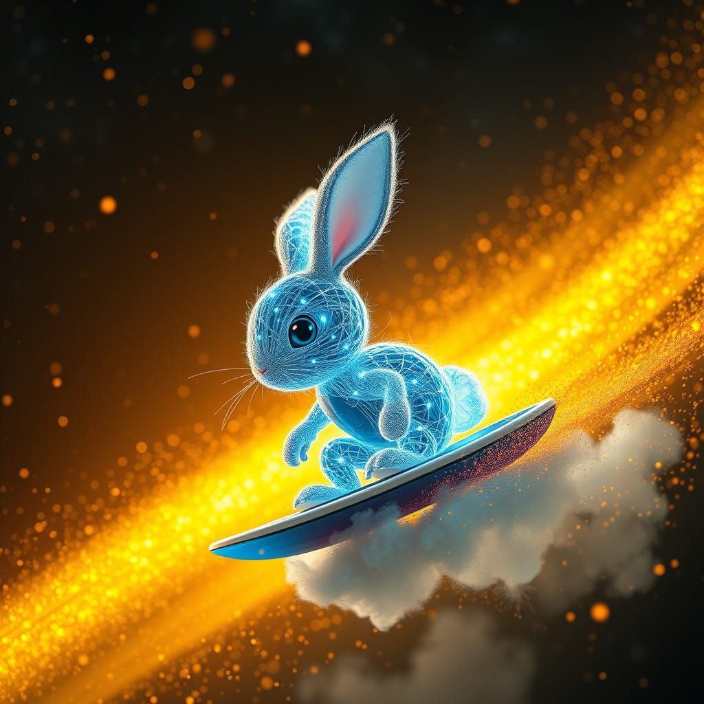 Cyberpunk Cosmic Kawaii Rabbit Surfer in Glowing S... - AI Art