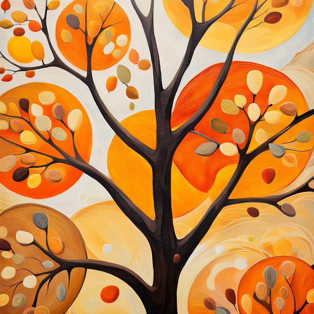 Abstract Expressionist Tree in Autumn Hues