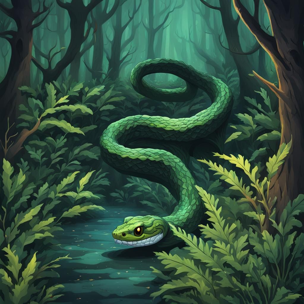 Stealthy Snake Ambush in Mysterious Forest