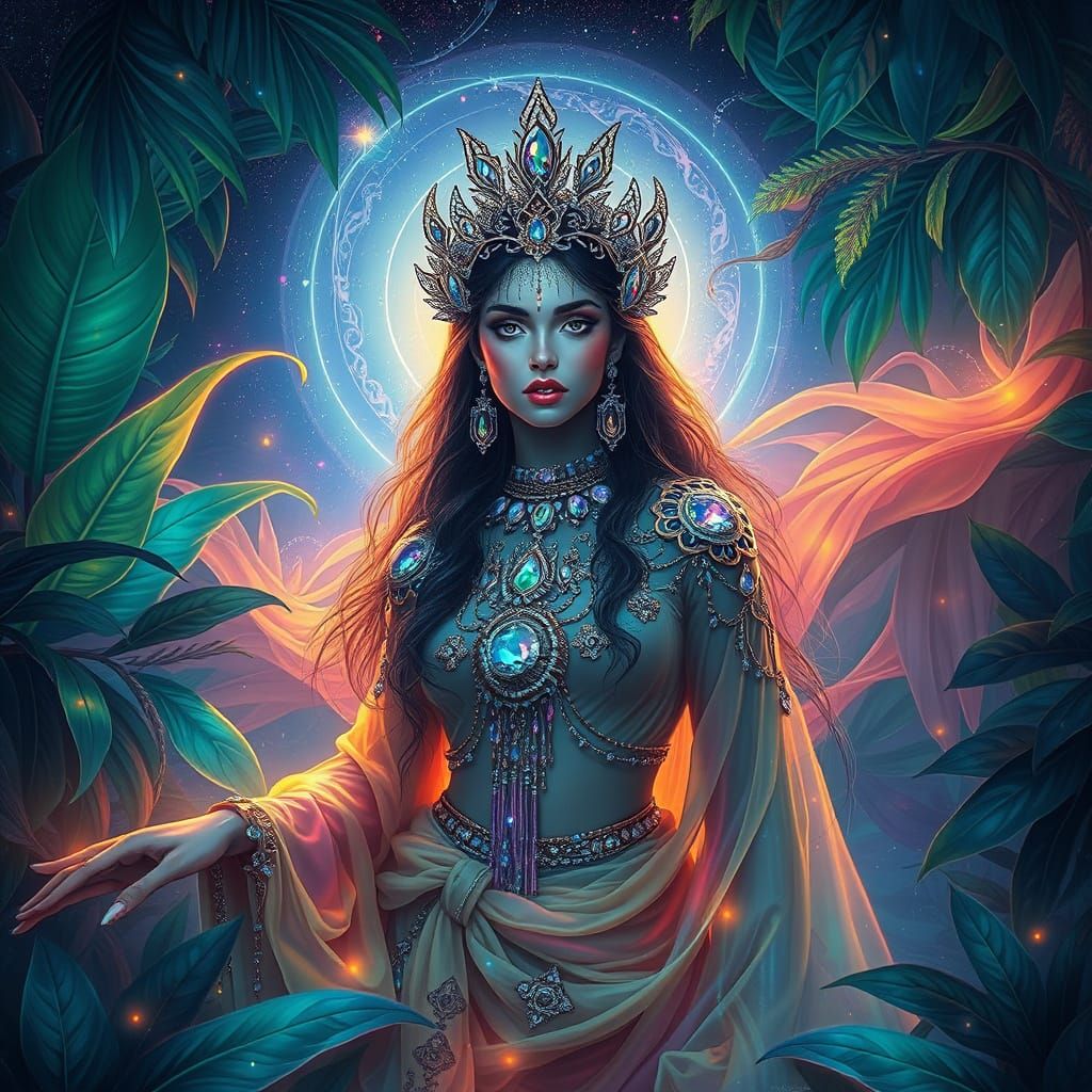 Eastern Goddess in Cosmic Dreamscape