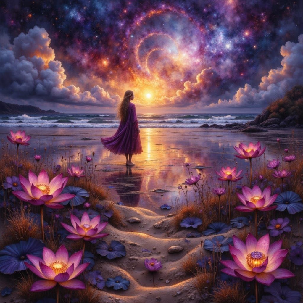 glowing Flowers on sand beach.   by @Heidi25