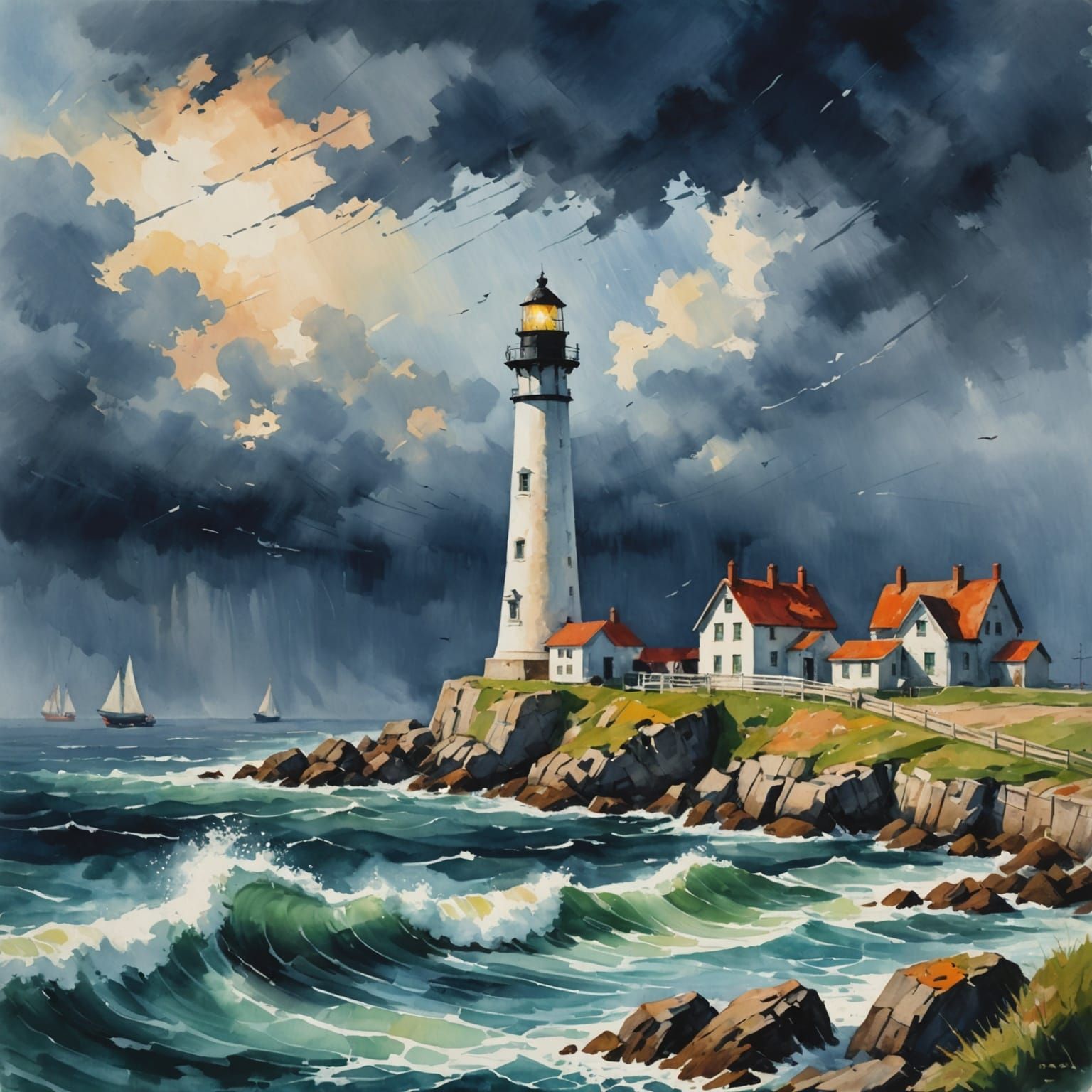 Lighthouse over Stormy Harbor  by @MrChon