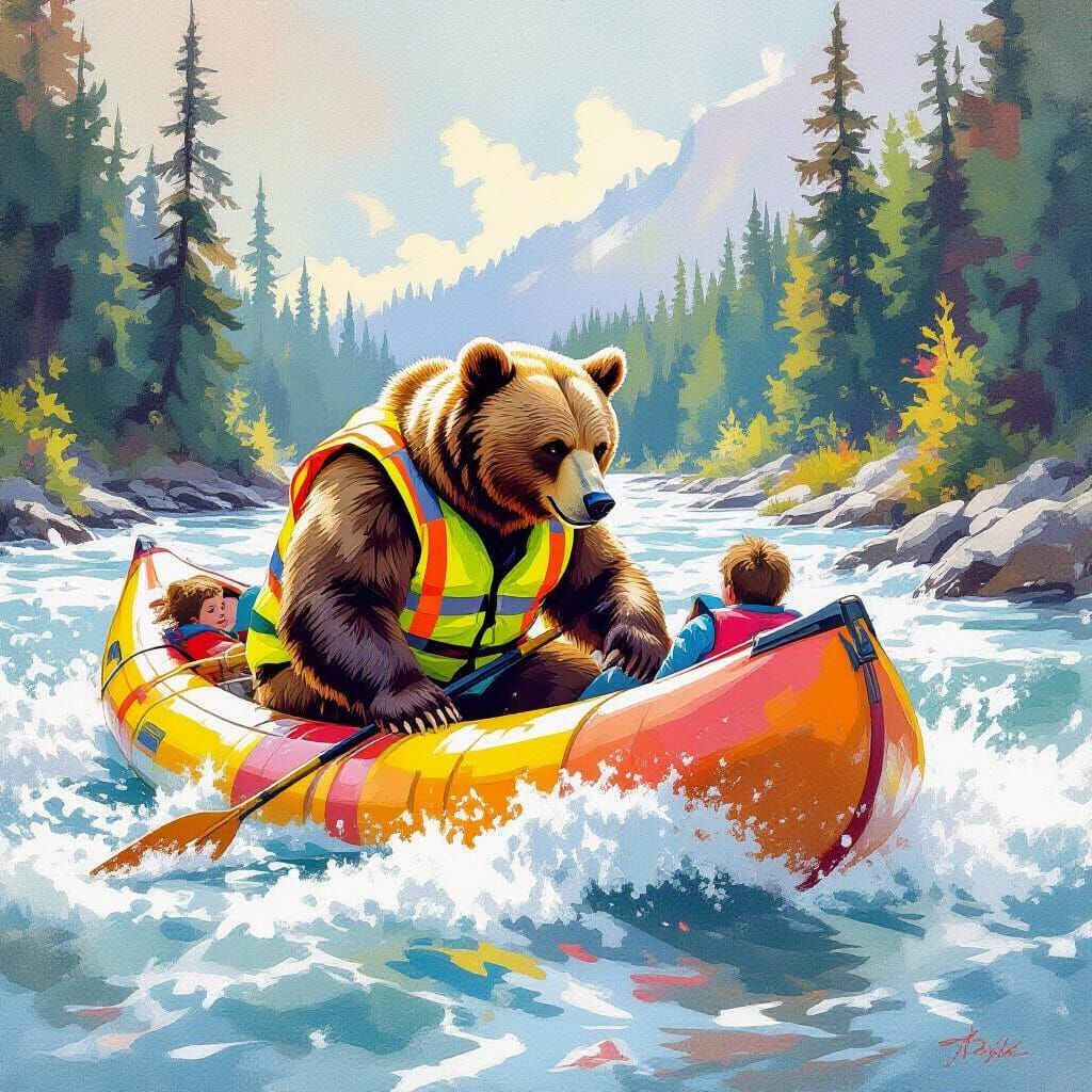 Bear rescues runaway canoe and saves adventurous boys from drowning.  by @PS