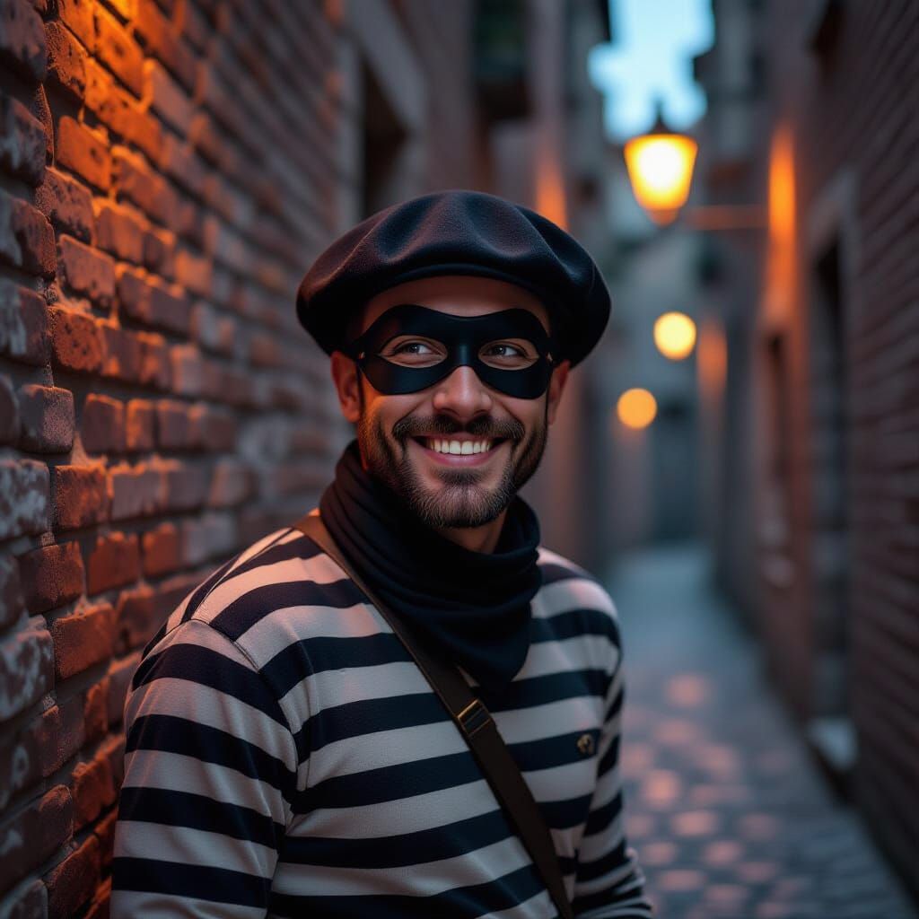 Joyful Thief in Gaslit Alleyway Digital Painting
