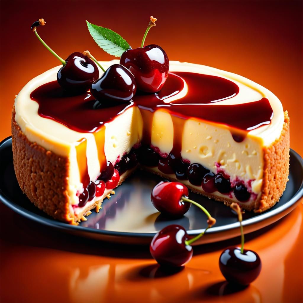 Cherry cheesecake with caramel syrup   by @NicaP