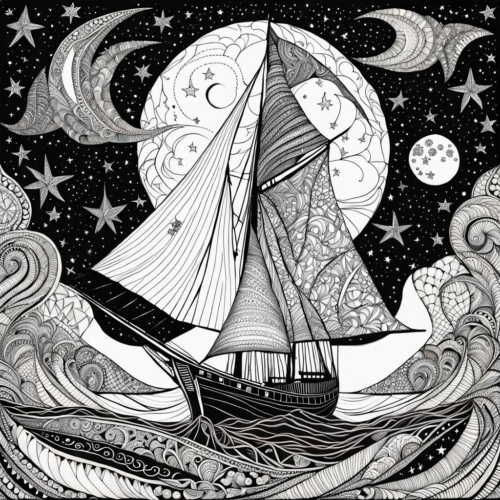 Zentangle sails kissed by moonlight