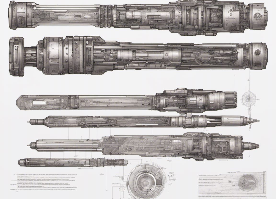 exploded schematic of a Lightsaber & KyberCrystal, with the hilt