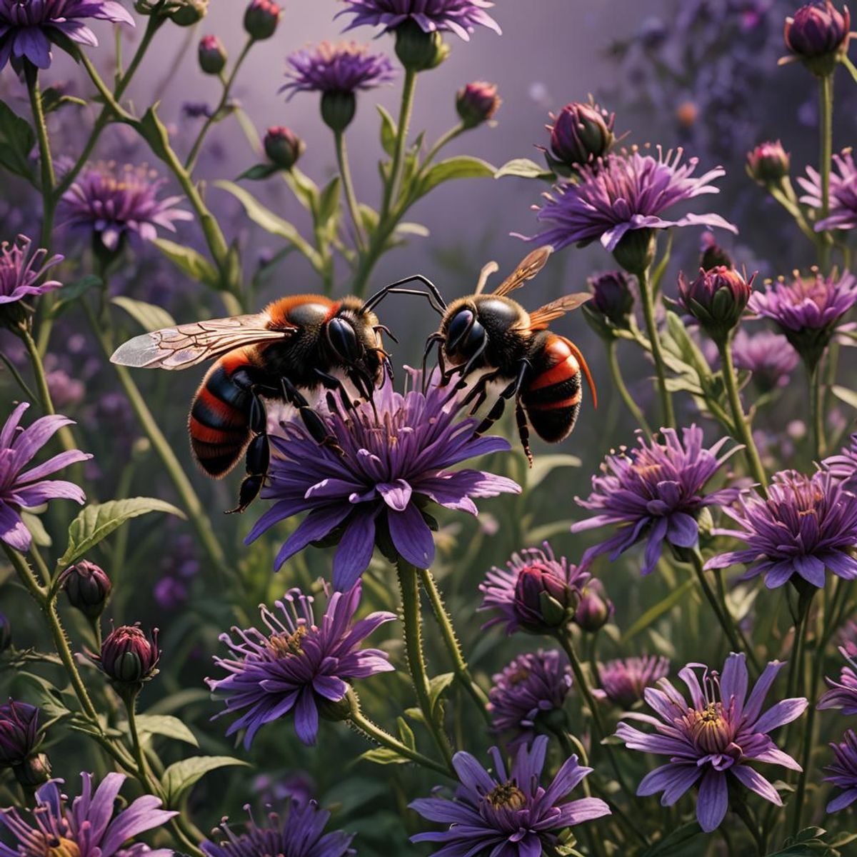 red and black bee on flower AI Generated Artwork NightCafe Creator