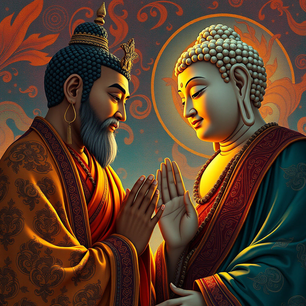 Buddha and Disciple in Intense Art Nouveau-Inspired Conversa...