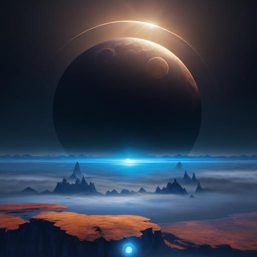 Eclipse sun rainbow bubbles moon blue sky