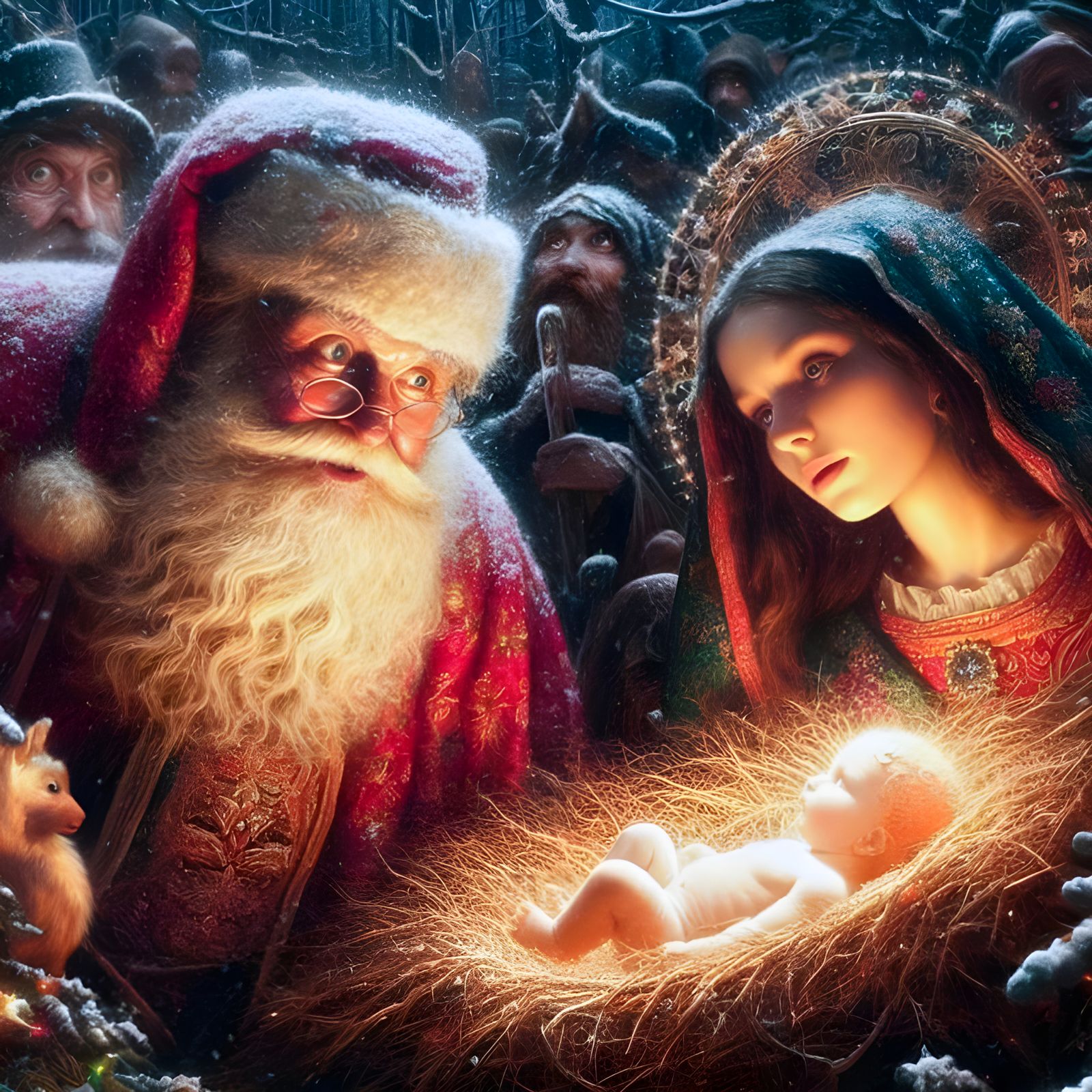 Santa Photobombs Nativity Scene