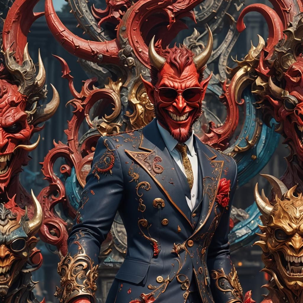 Stylish Devil with Sunglasses in Detailed Matte Painting