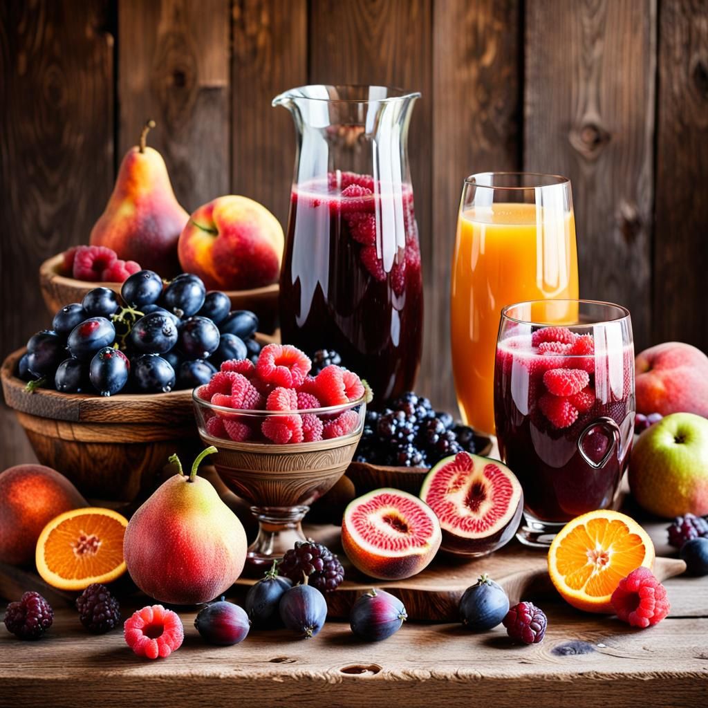 Still life-lots of fresh fruits,raspberries, orange slices,b...