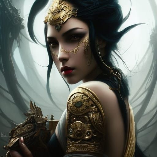 Dark Queen Portrait in Vibrant Painterly Style