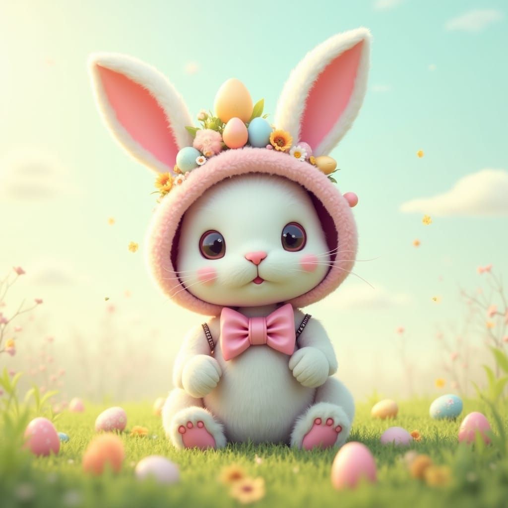 Cute mechanical rabbit dressed in
Easter style,  8k  by @Anywho
