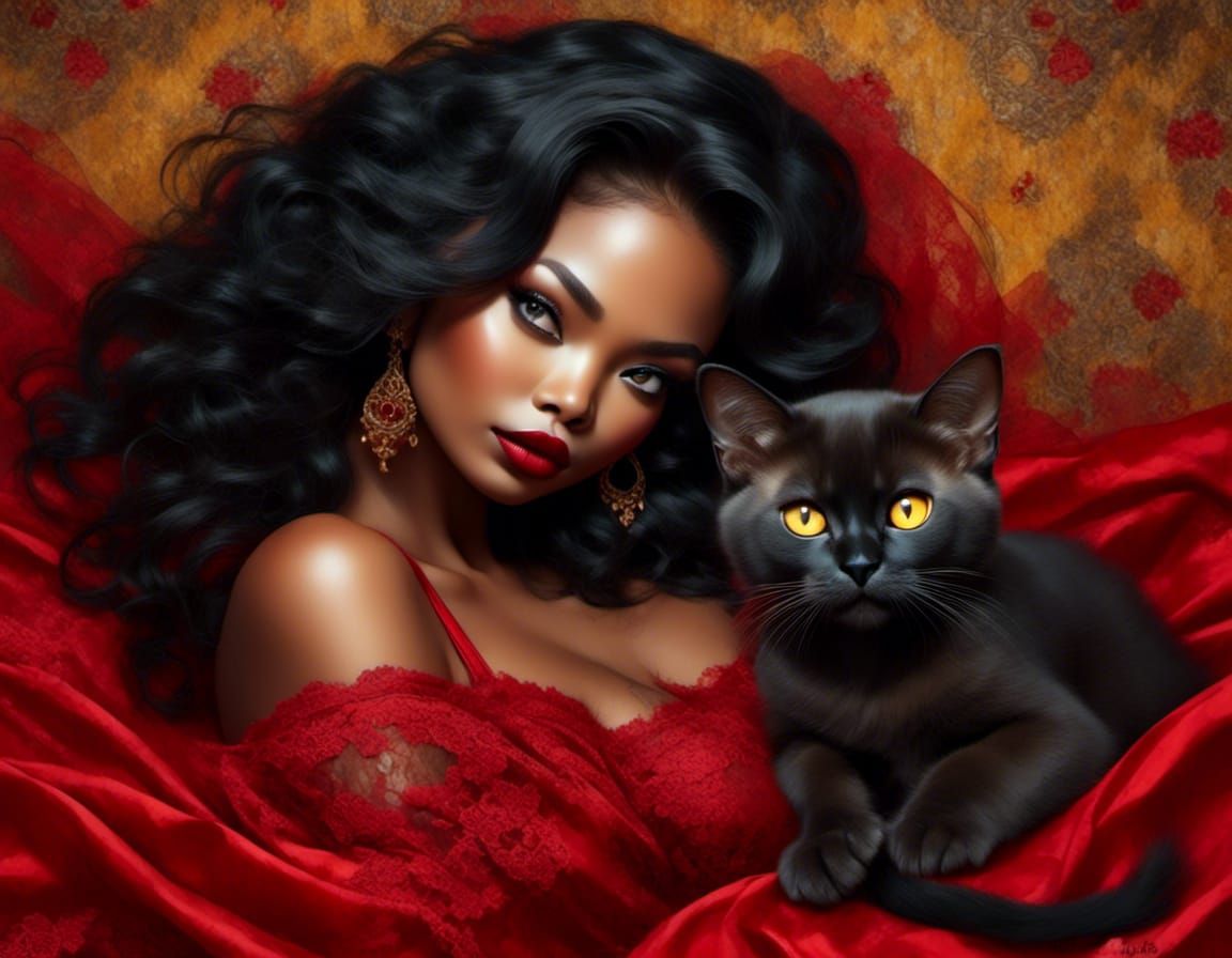 Seductive Woman with Burmese Kittens Portrait