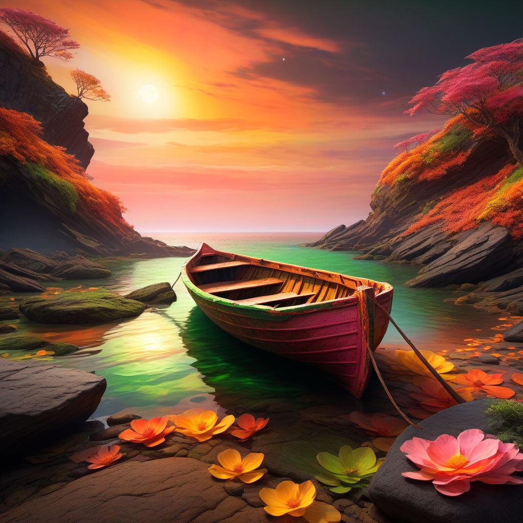 A old abandon wreaked rowboat crushed from a rock on the rocky beach #6