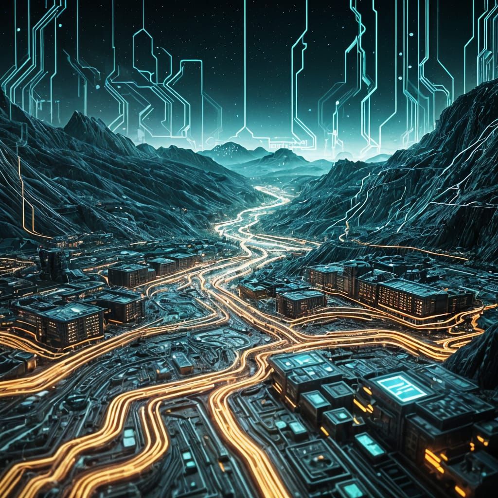 landscape made of circuitry and data