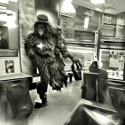 Sasquatch rides the subway. film noir.