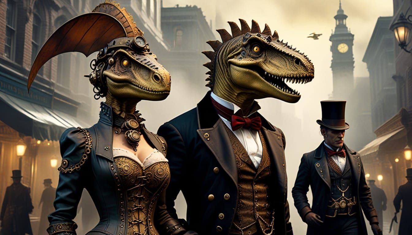 In Another Timeline, Dinosaurs Walk Among Us  by @Battle Fries