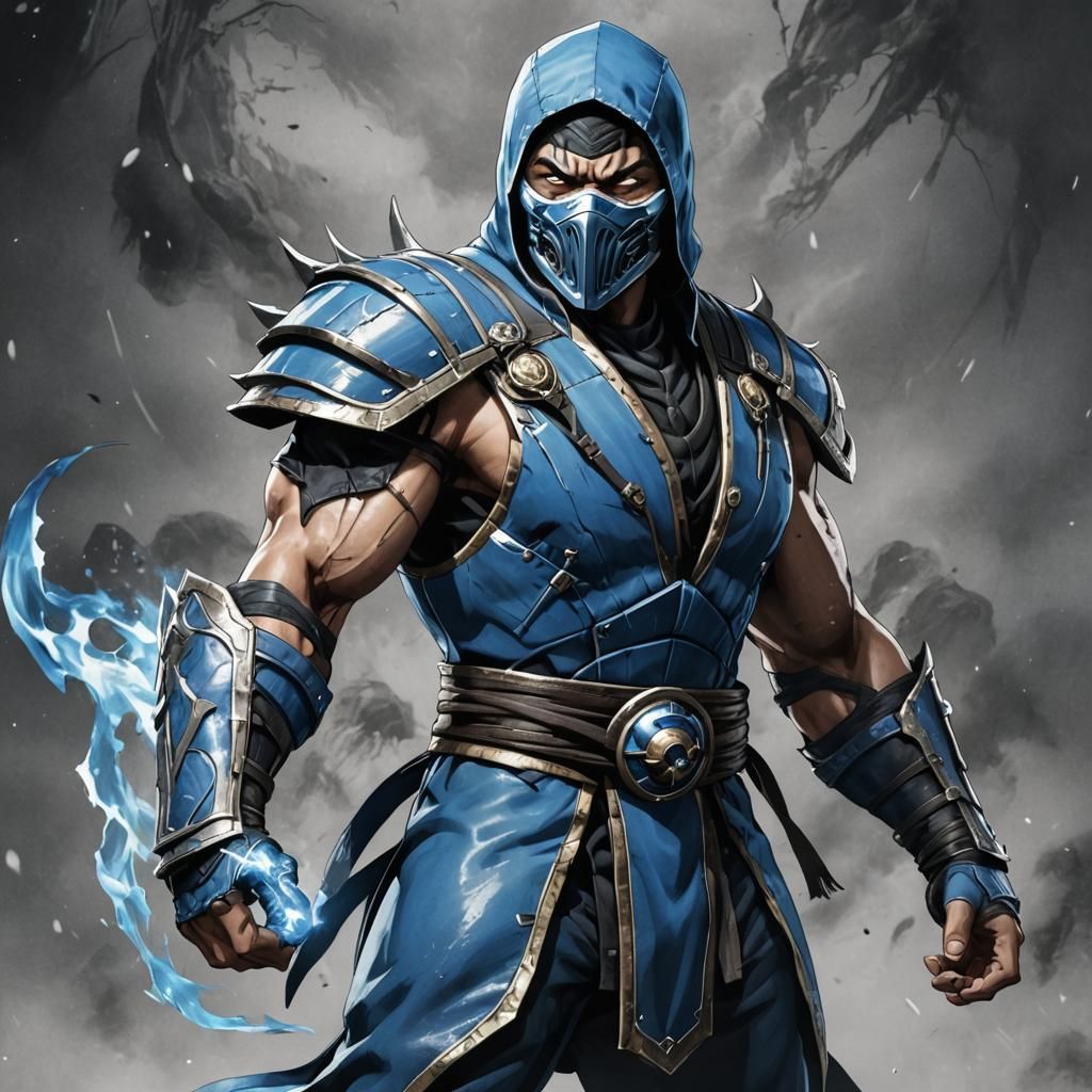guerriero manga  con   maschera   subzero di mortal kombat c...