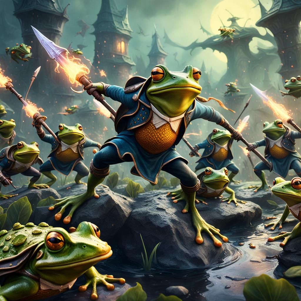 An army of frog wizards in a battle against an army of evil ...