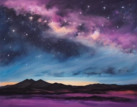 Starlit Sky at Dusk: A Lone Figure's View