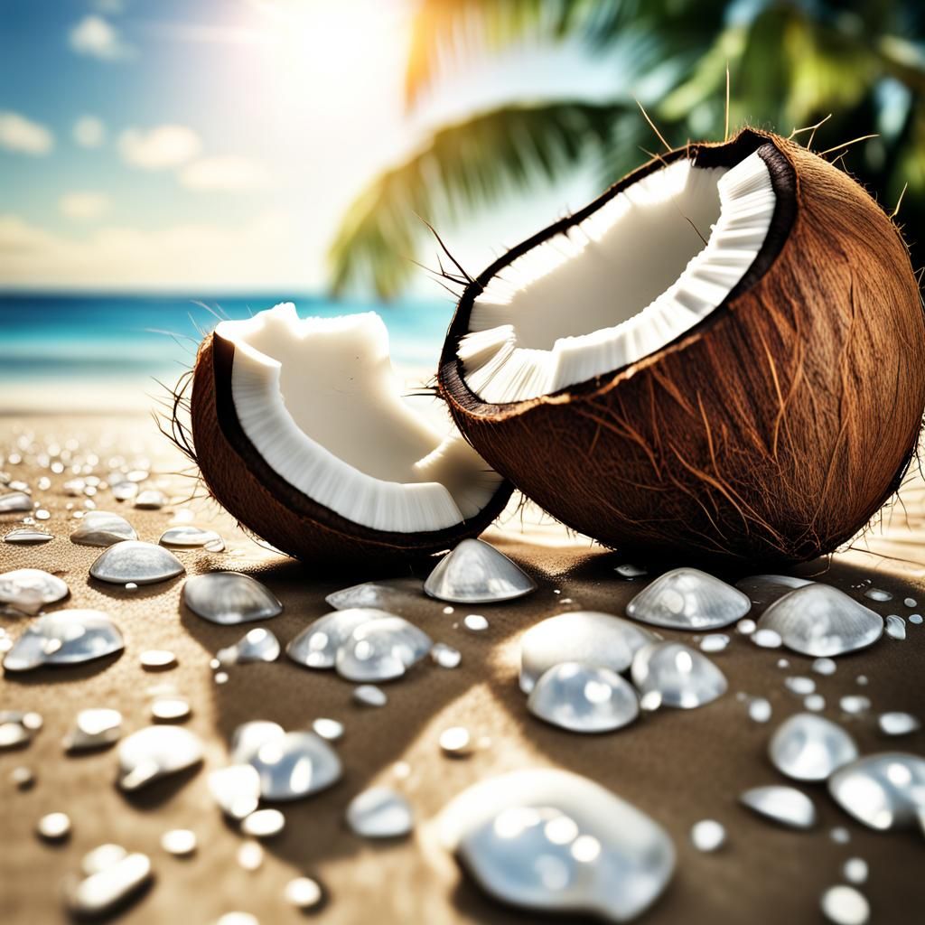 Coconut coconut water coconut drops beach sunshine text Coco...